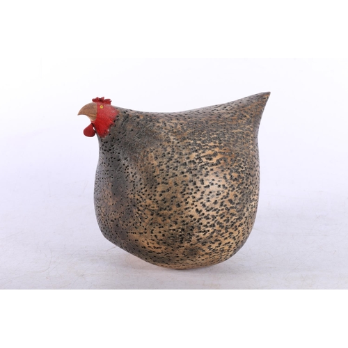 171 - Hand carved wooden rocking hen model, makers mark to base.