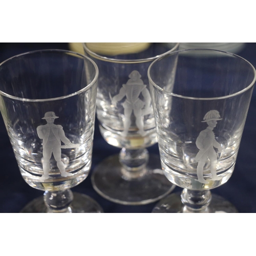 179 - David Gulland six engraved glasses in original box.