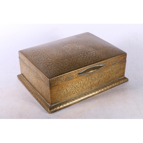 188 - Brass and enamel flower engraved cigarette box.