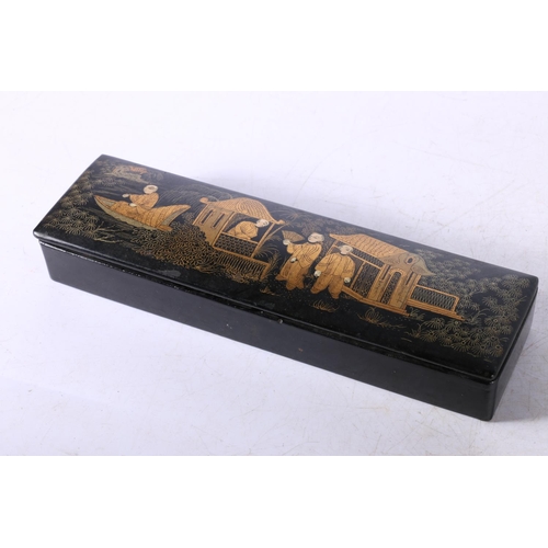 191 - Japanese black lacquered pencil box.