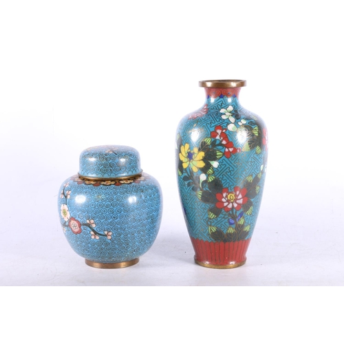 274 - Cloisonné ginger jar, marked 'China' to base, 10cm high, and a vase.