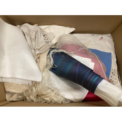 716 - Box of linen, and other, fabrics.