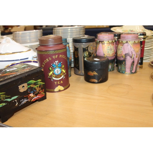 145 - Vintage tea tins, etc.