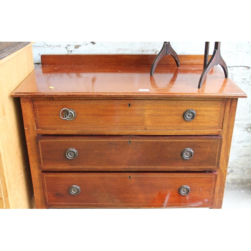 632 - Edwardian mahogany inlaid chest of drawers, raised on tapering supports, 83cm x 92cm x 48cm.