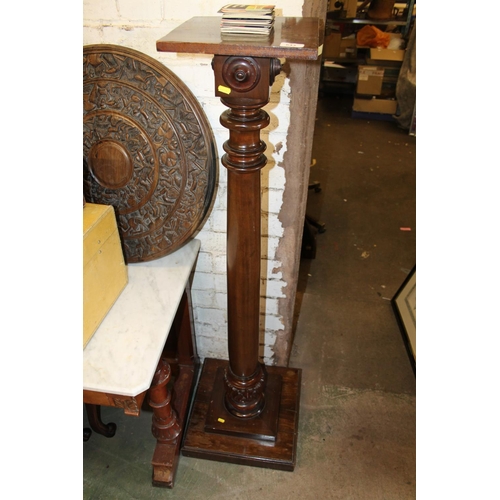 643 - Early 20th century pedestal with carved and turned column, 140cm.