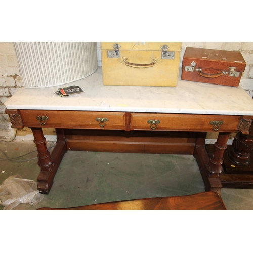 645 - Edwardian washstand with marble top on oak base, 71 x 126 x 61cm. 