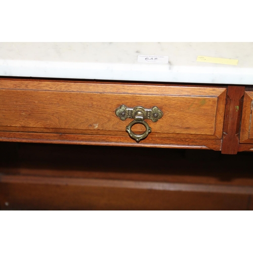 645 - Edwardian washstand with marble top on oak base, 71 x 126 x 61cm. 