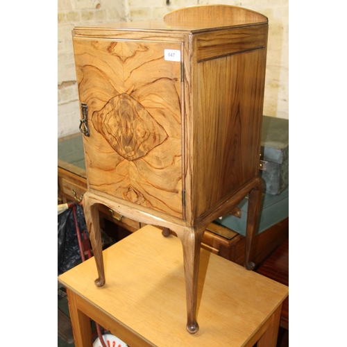 647 - Bedside cabinet with ledge back, 82 x 37 x 38cm, and an occasional table.