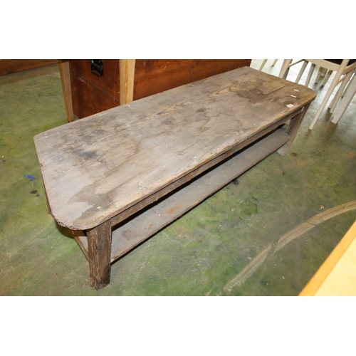 659 - Weathered low table with under tier, 38 x 150 x 47cm. 