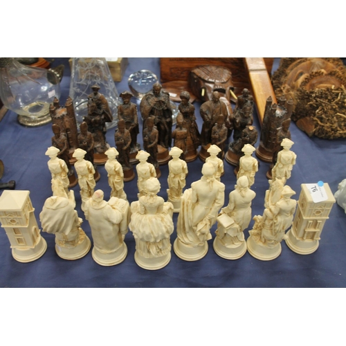 76 - Novelty chess set, resin pieces, largest 17cm, possibly based on the American Revolutionary War.&nbs... 