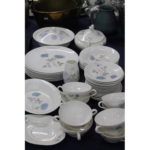 83 - Part Wedgwood Ice Rose dinner service, with dinner plates, 26cm diameter, soup bowls, tureens, etc.