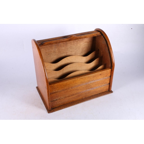 102 - Oak stationery box with tambour front, 24cm high.