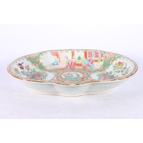 104 - 19th century Chinese export famille rose dish, 26cm x 21cm.