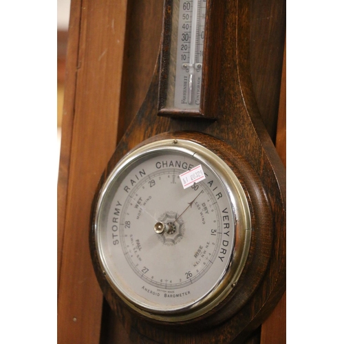 92 - 1920s/30s oak banjo style barometer, 58cm.