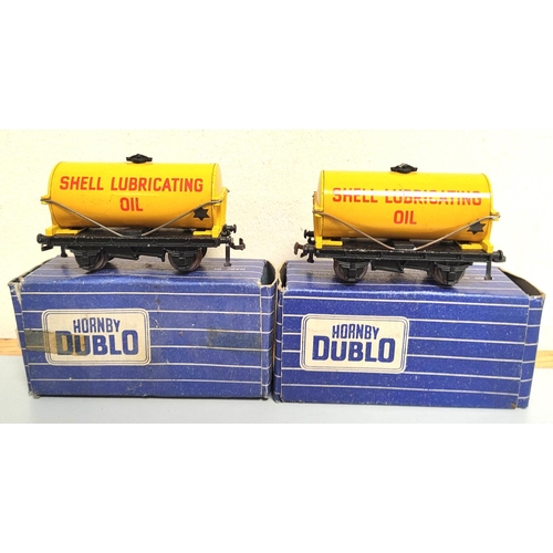 134 - Hornby Dublo. Boxed tinplate rolling stock, including Tank Wagon 