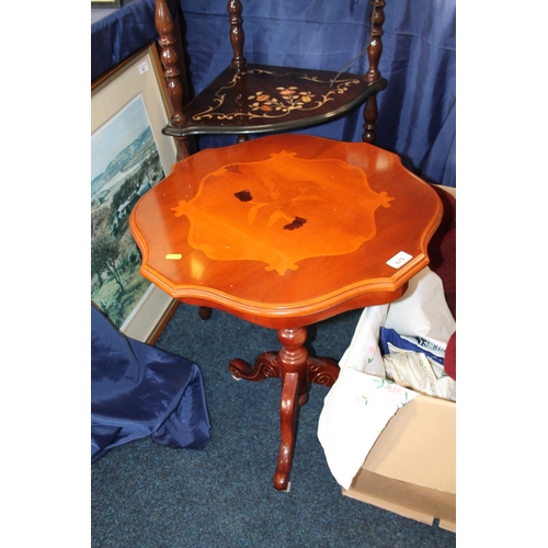 679 - Inlaid tripod table, 58cm.