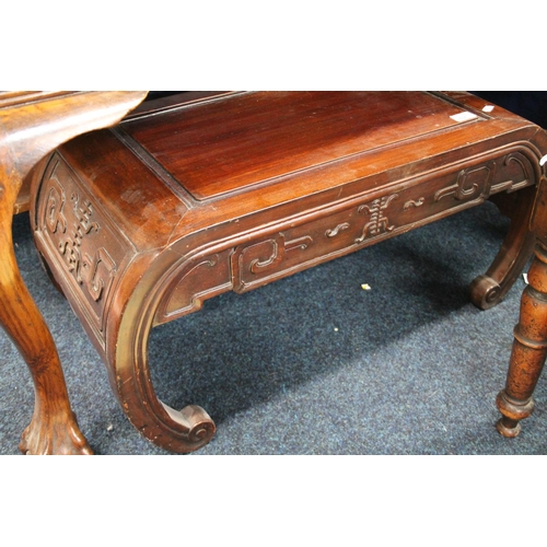 691 - Chinese occasional table with scrolled supports, 36 x 73 x 38cm.