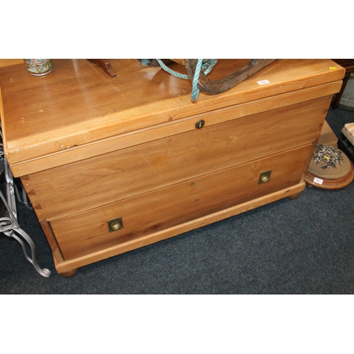 702 - Pine chest with fitted interior and single long drawer, fitted interior, 64cm x 110cm x 55cm.