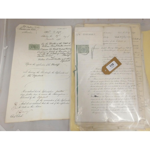 119 - Documents & Ephemera & Stamps.  1870's-90's. Victorian Revenue stamped High Court ... 