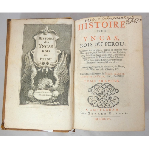 81 - DE LA VEGA GARCILLASSO.  Histoire des Yncas, Rois de Perou. 2 vols. Rubricated titles. 2 e... 