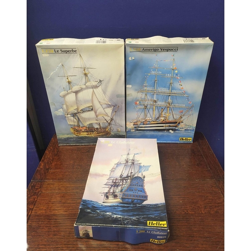 88 - Heller. Three boxed model ships to include a 1:150 scale Amerigo Vespucci 80807, 1:150 Le Superbe 80... 