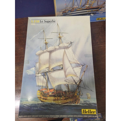 88 - Heller. Three boxed model ships to include a 1:150 scale Amerigo Vespucci 80807, 1:150 Le Superbe 80... 