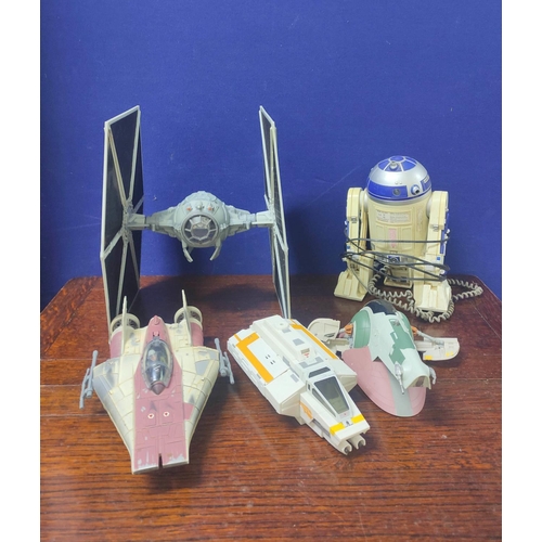 93 - Star Wars. Models to include an R2D2 Telephone, Tie Fighter 2003 Hasbro, 1997 Hasbro A-Wing, 2012 Ha... 