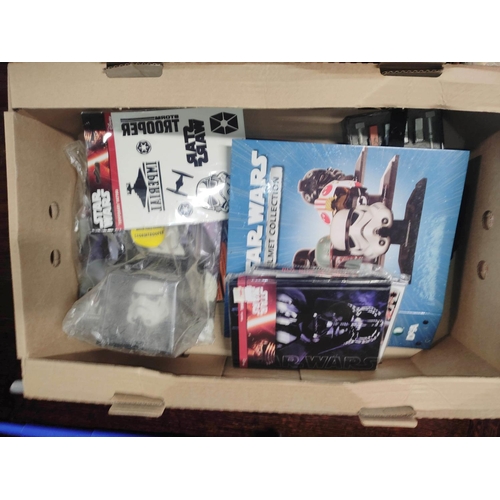 94 - Star Wars. Box of collectibles to include two 2016 Hasbro Lightsabers, and a The Force Awakens First... 