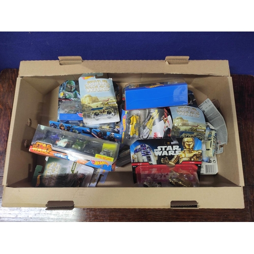 96 - Hotwheels. Box of collectible Star Wars model vehicles to include Tatooine Vanster, Boba Fett and Bo... 