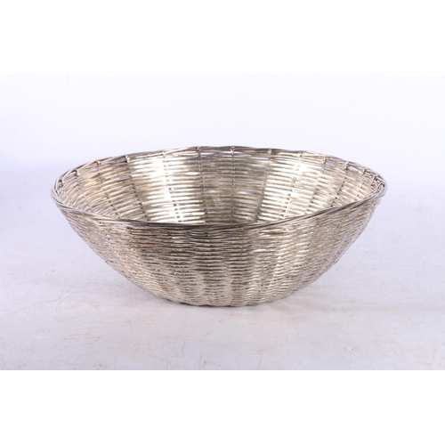 122A - French Art Deco style silver-plated brass woven basket, 30cm x 18cm, a mid-century Christofle style ... 