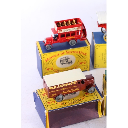 37 - Six boxed Lesney Models of Yesteryear to include a traction engine, a double decker bus, etc.