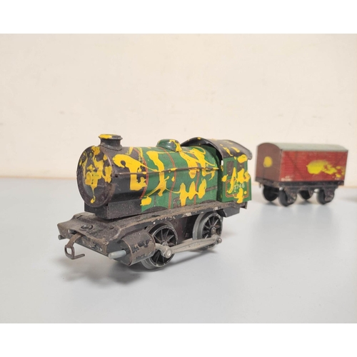 129 - Group of 0 gauge tin plate locomotives and rolling stock to include a Hornby Meccano type 30 loco no... 