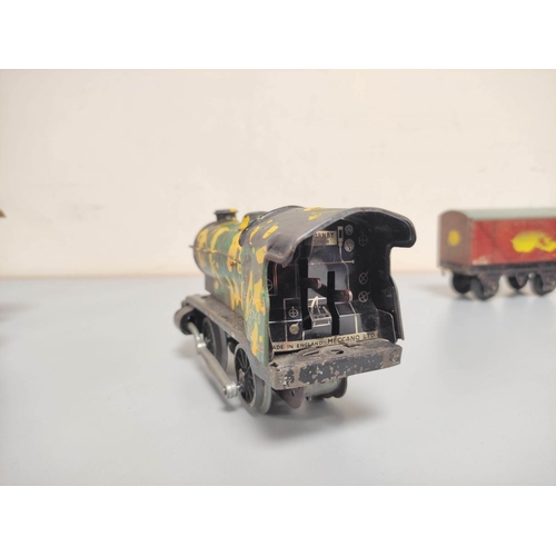 129 - Group of 0 gauge tin plate locomotives and rolling stock to include a Hornby Meccano type 30 loco no... 