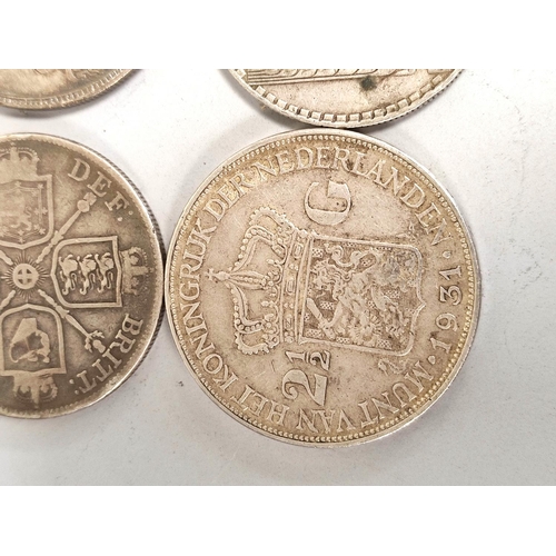 171 - World coins to include a Victorian 1890 silver crown, 1889 double florin, Netherlands 2 1/2 Gulden d... 