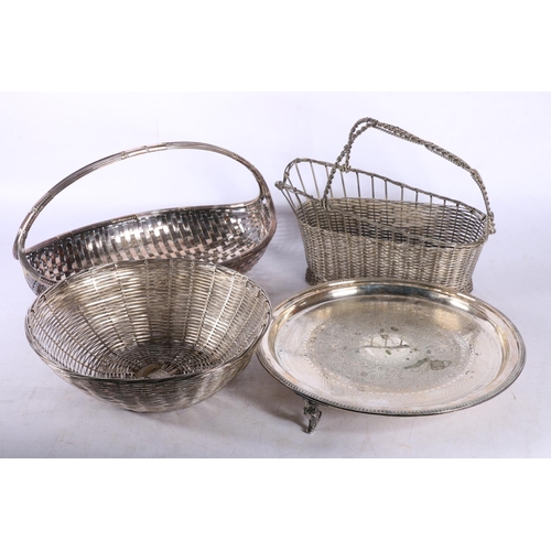 122A - French Art Deco style silver-plated brass woven basket, 30cm x 18cm, a mid-century Christofle style ... 