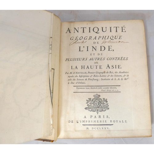 174 - D'ANVILLE M.  Antiquite Geographique de L'Inde et de ... la Haute Asie. 3 fldg. eng. maps.... 