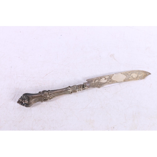 585 - Victorian silver knife with silver blade hallmarked Atkin Brothers, Sheffield 1854, 22cm, 49g.