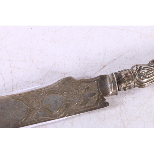 585 - Victorian silver knife with silver blade hallmarked Atkin Brothers, Sheffield 1854, 22cm, 49g.