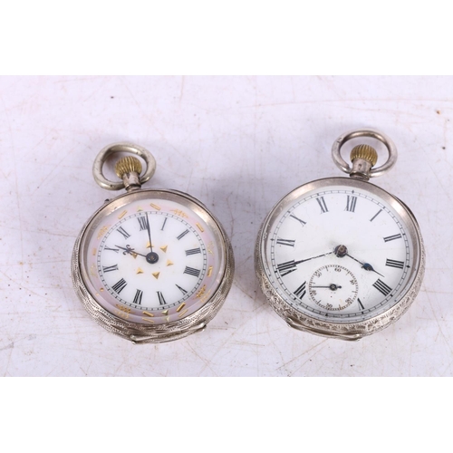 603 - Two continental fob watches with cases marked 935. 3cm diameter.