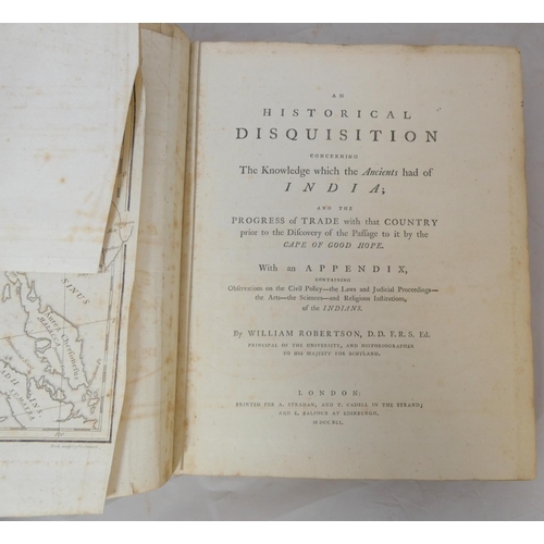 179 - ROBERTSON WILLIAM.  An Historical Disquisition Concerning the Knowledge Which the Ancients Had ... 