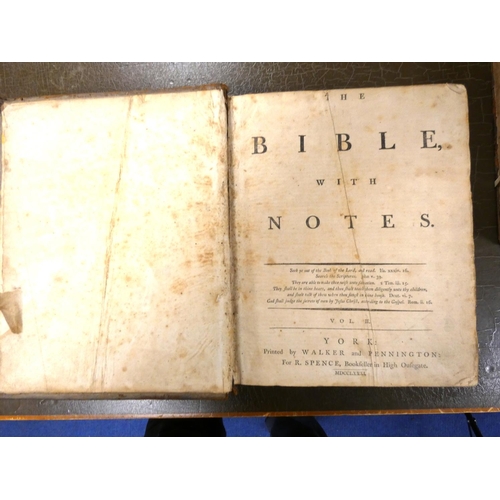 198 - SPENCE R. (Pubs).  The Bible With Notes. 2 vols. Quarto. Reverse calf, defective title to vol. 1. Yo... 