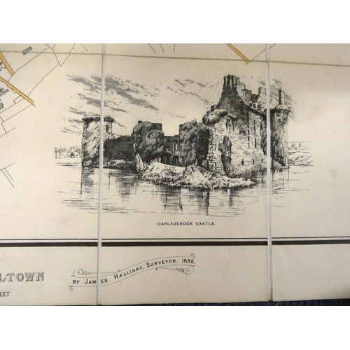 206 - HALLIDAY JAMES, Surveyor.  Fldg. eng. col. plan of Dumfries & Maxwelltown, dissected & mount... 