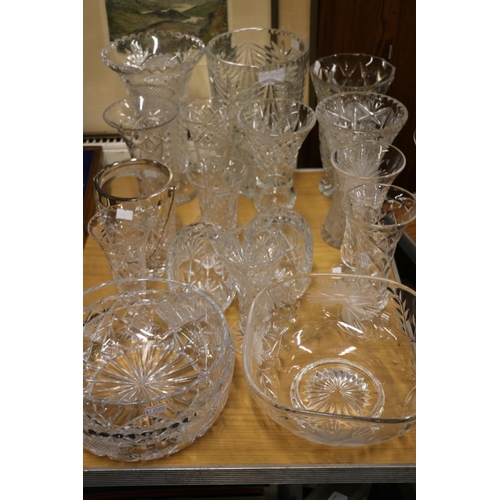 205 - Crystal and cut-glass to include Tudor, vases, bowls, etc.