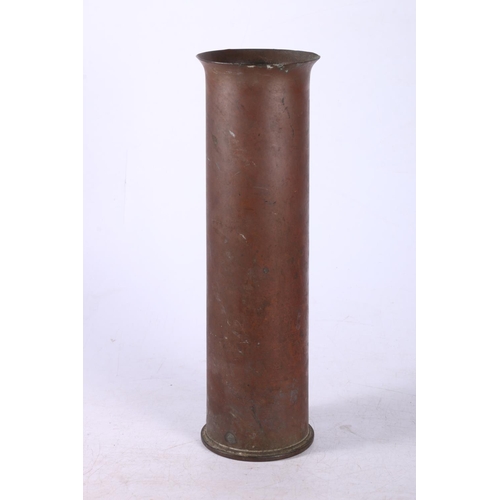 214 - Artillery shell case converted to vase, 25cm, and four RAC car badges.