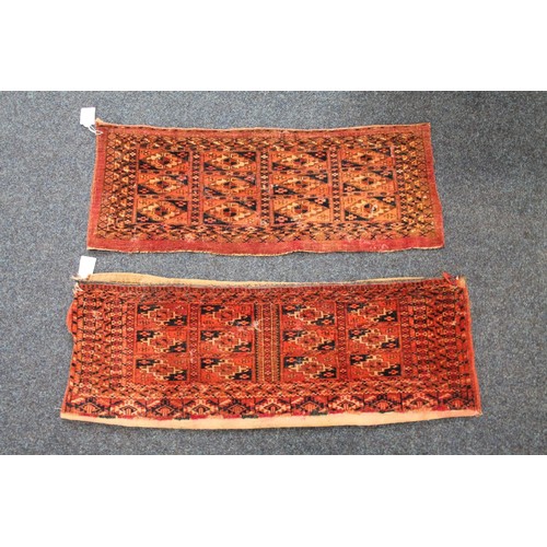 711A - Two 19th century Turkmen/Caucasian rugs, larger, 92cm x 30cm.