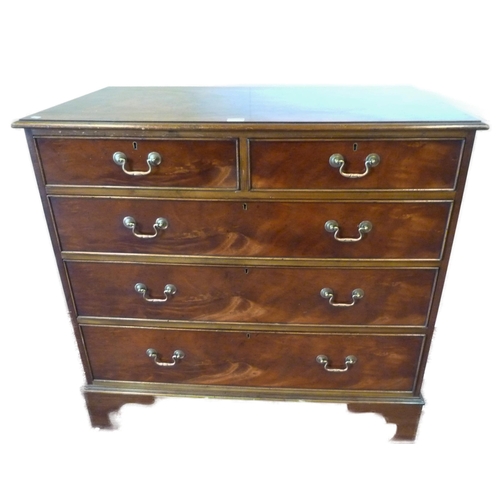 425 - Georgian mahogany chest of two short and three long drawers, on bracket feet, 104cm high, 108cm wide... 