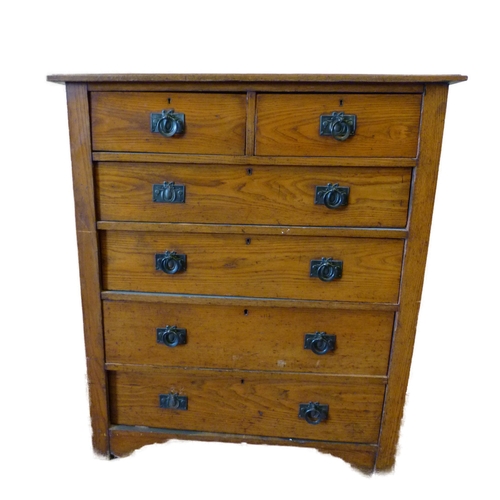 427 - Arts & Crafts oak chest of two short and four long drawers, c. early 20th century, with beaten m... 