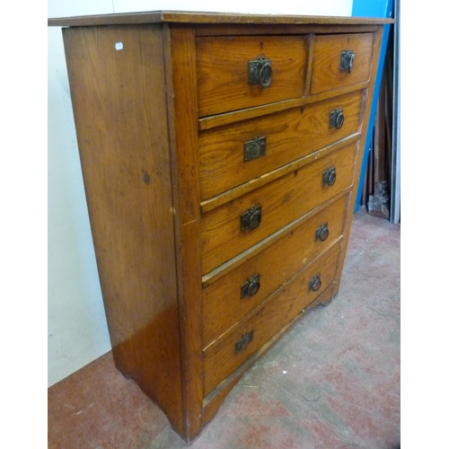 427 - Arts & Crafts oak chest of two short and four long drawers, c. early 20th century, with beaten m... 