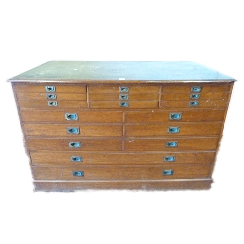 430 - Victorian mahogany campaign-style architect's map/plan chest with three sets of three short drawers ... 