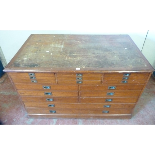 430 - Victorian mahogany campaign-style architect's map/plan chest with three sets of three short drawers ... 